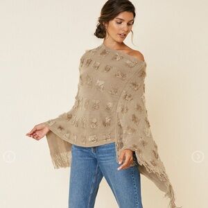 Super Soft Khaki Fringe Poncho